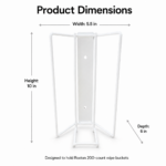 Product dimensions diagram for a stand: width 5.5 in, height 10 in, depth 6 in, designed to hold Roxton 200-count wipe buckets.