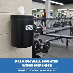 Gym representation of Roxton stainless steel wall‑mounted wipes dispenser